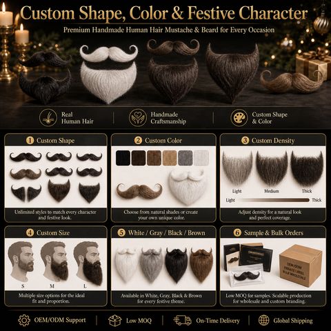 Custom Handmade Human Hair Mustache & Beard for Hallowee view 3