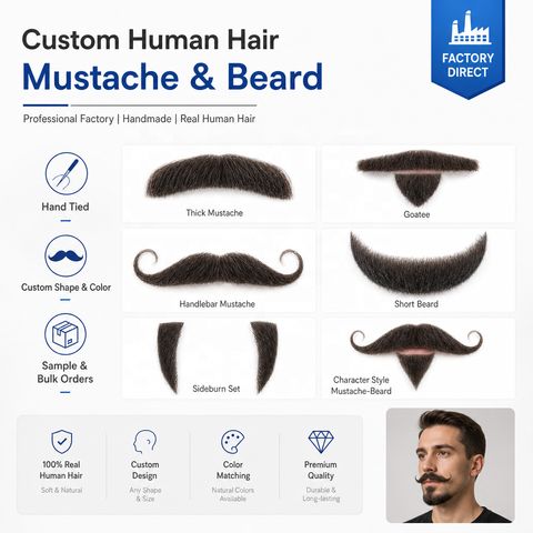 Custom Handmade Human Hair Mustache & Beard for Hallowee view 7