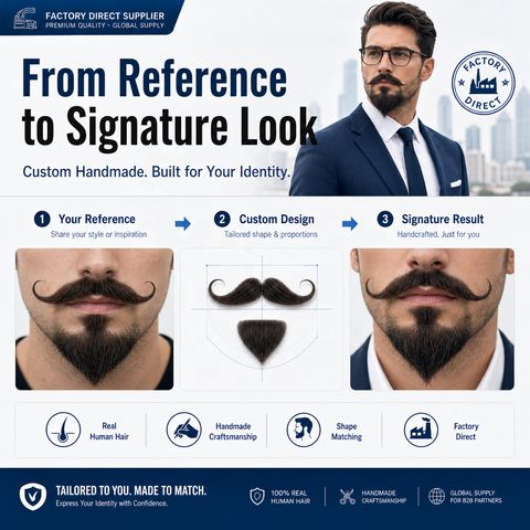 Handmade Real Human Hair Mustache & Beard for Men's view 4