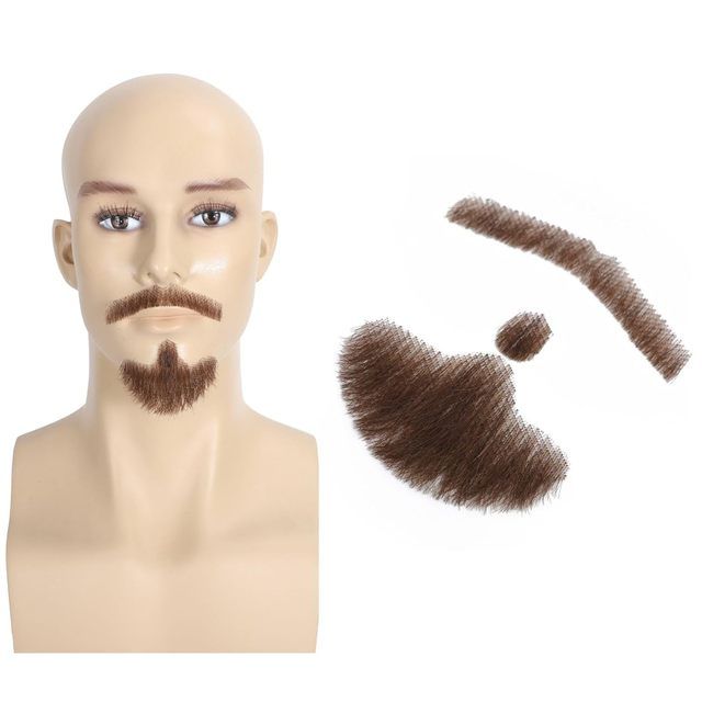 Realistic White Hair Fake Beard and Goatee Hand Knotted Halloween Costume Mustache for Men