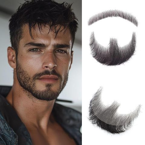 Human Hair Beard Goatee 100% Handmade Soft Lace Invisible Fa view 8