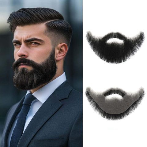 Complete Full Chin Hair Beard 100% Human Hair Mustache Handm view 3