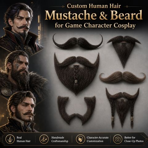 Custom Handmade Human Hair Mustache/Emergency Moustache & view 2