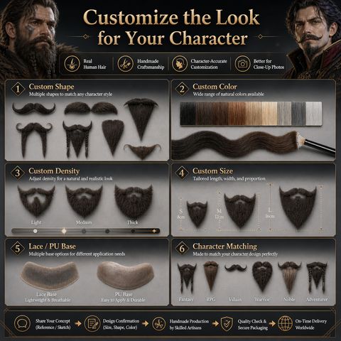 Custom Handmade Human Hair Mustache/Emergency Moustache & view 3