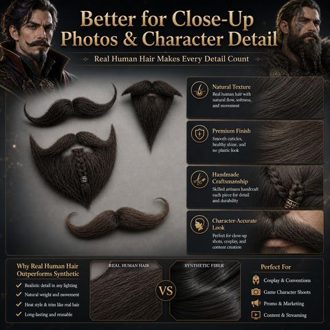 Custom Handmade Human Hair Mustache/Emergency Moustache & view 5