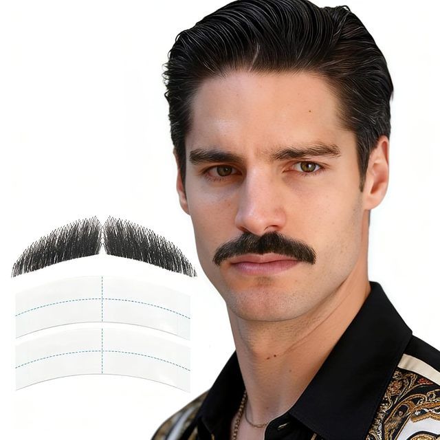 Fake Mustache Straight Mustache Human Hair Straight Beard Invisible Lace Hand-Tied Fake Beard for Men Realistic Facial Hair