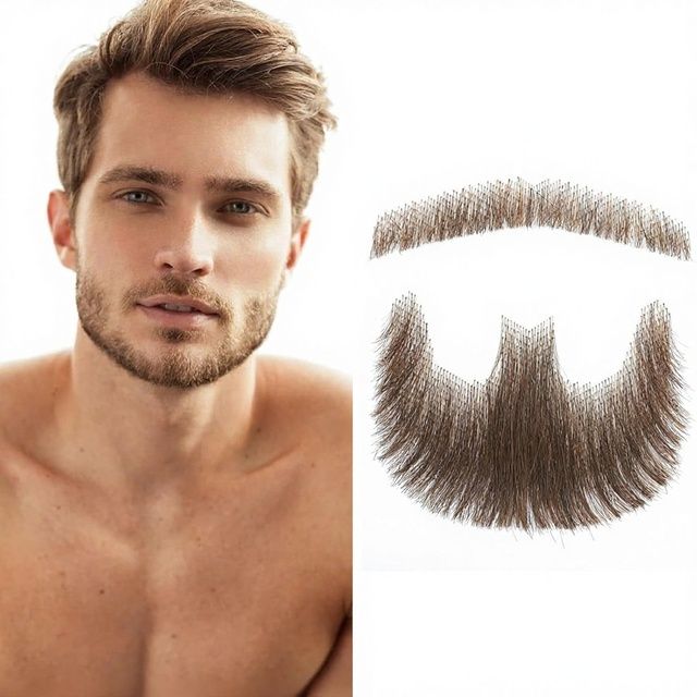 Realistic 100% Human Hair Full Hand Tied Lace Invisible Cap Fake Beard Goatee Mustache for Men Halloween Party Use