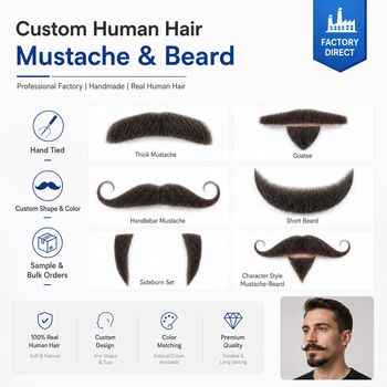 Black Human Hair Beard for Men Human Hair False Mustache Lace Based Facial Hair for Cosplay Funny Halloween Costume Party