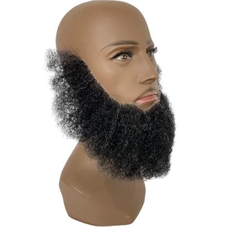 Black Mixed Grey Color Human Hair Afro Curl Face Beard Musta view 3