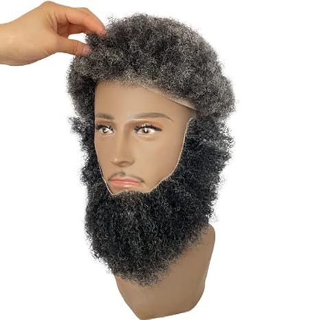 Black Mixed Grey Color Human Hair Afro Curl Face Beard Musta view 6