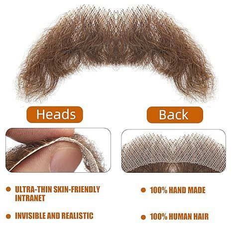 Fake Mustache Natural Realistic 100% Human Hair Fake Beard H view 6
