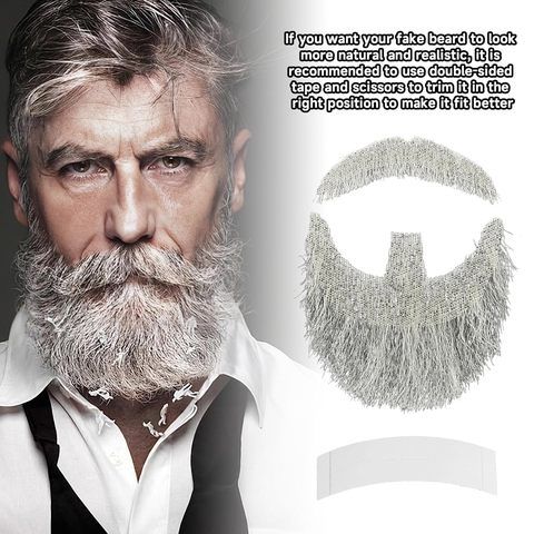 Human Hair Goatee Beard Mustache Hand-Tied Lace Realistic Fa view 3